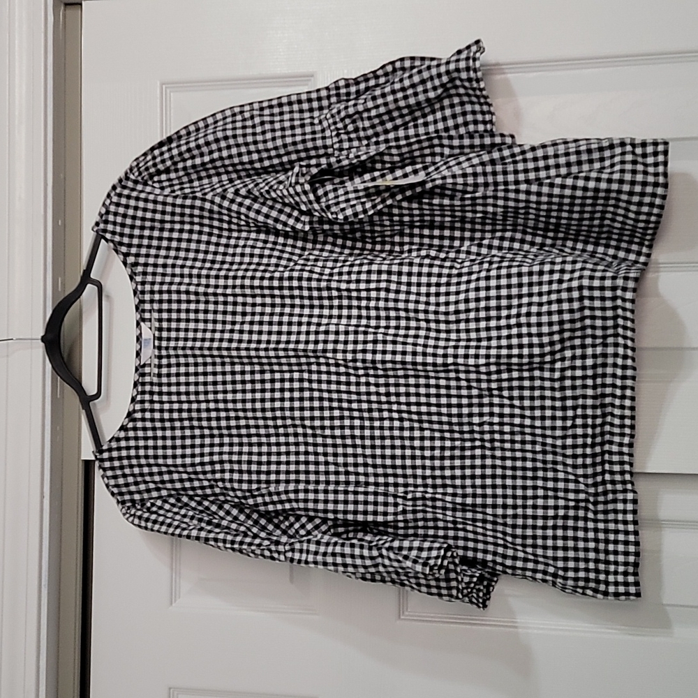 Black and White Check Bell Sleeve Woven Top XXXL